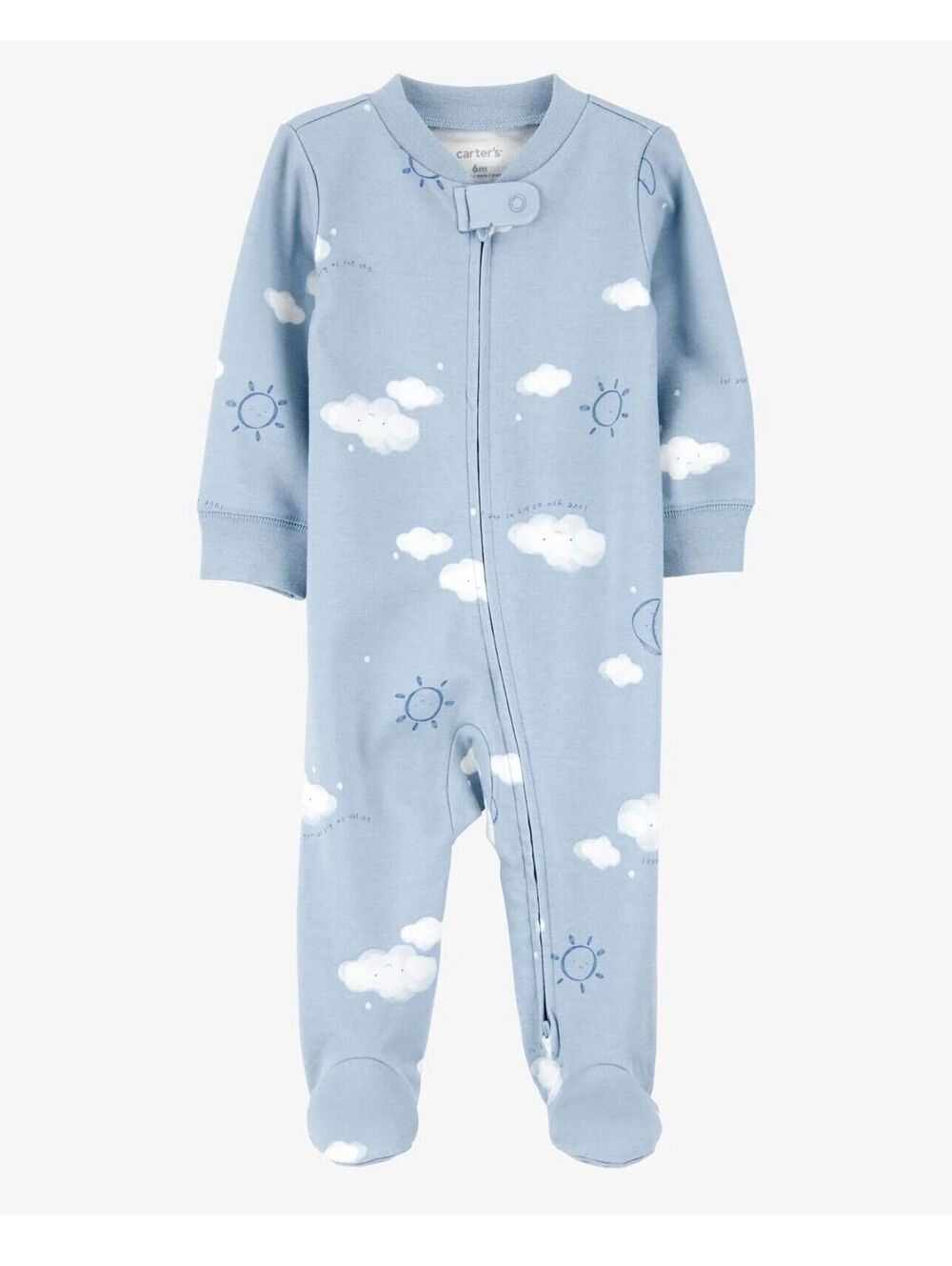 Baby Boy Cloud Print 2-Way Zip Cotton Sleep & Play Pajamas - Blue